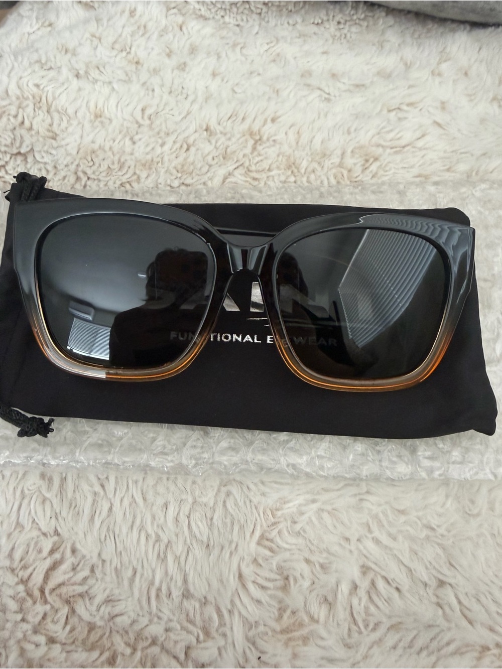 Oversized Black Sunglasses with Amber Trim